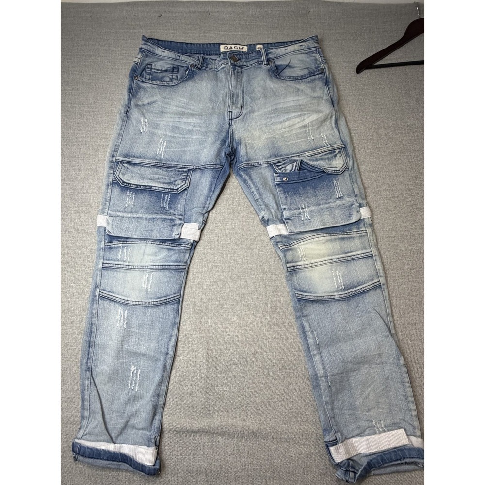Dash Cargo Jeans Mens 40x32 Light Wash Cotton Spandex Distressed Moto Streetwear